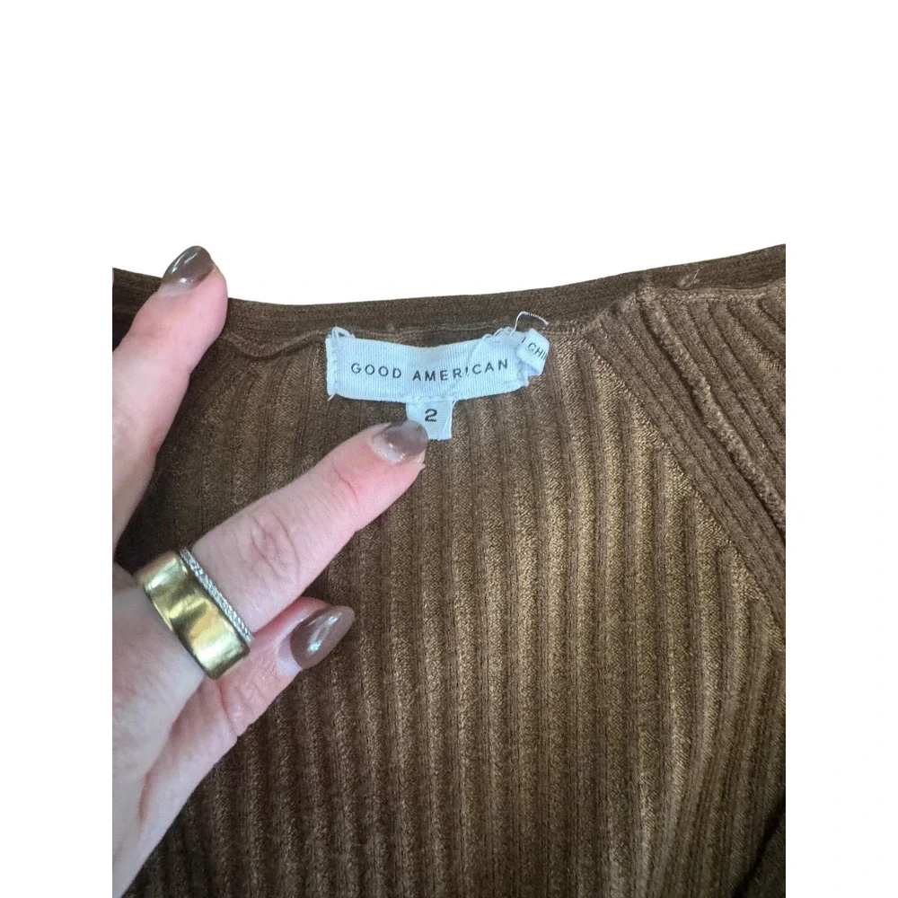 Good American Ribbed Bodysuit Size 2 Espresso Brown Minimalist Clean Essential - Picture 3 of 4